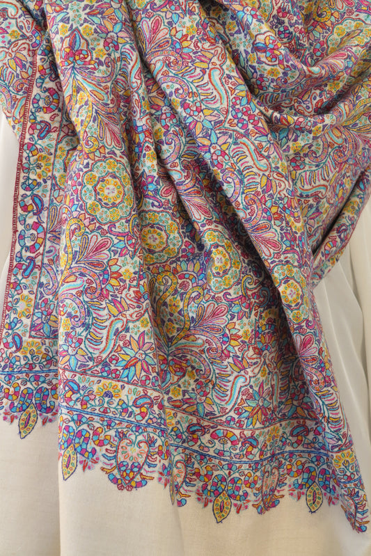 Hand-Embroidered Sozni Shawl - Flower Garden